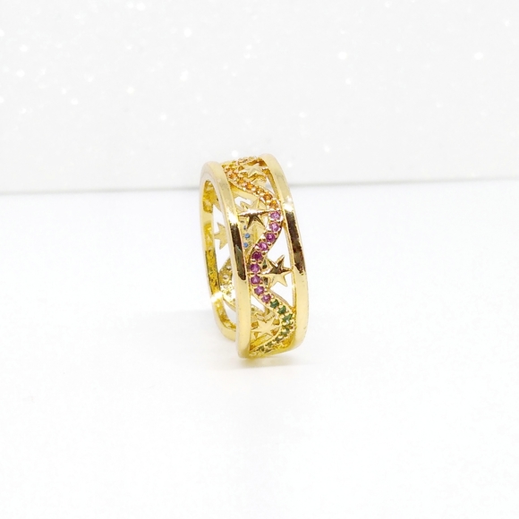 NEW Gold Star Multi-color CZ Hollow Open Ring Adjustable - Picture 5 of 6